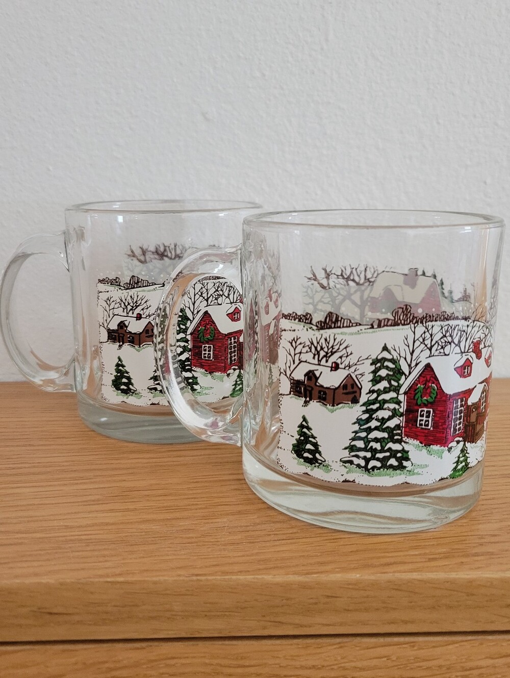 Vintage Libbey 'Currier & Ives' Christmas Glass Mugs